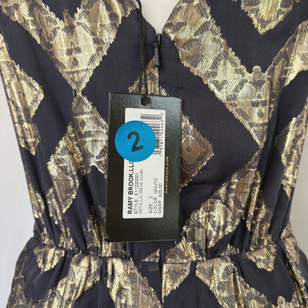 NWT Ramy Brook SILK Metallic‎ IRENE Gown Gold Cutout Sparkle Maxi NYE Dress Sz 2 - Picture 5 of 8